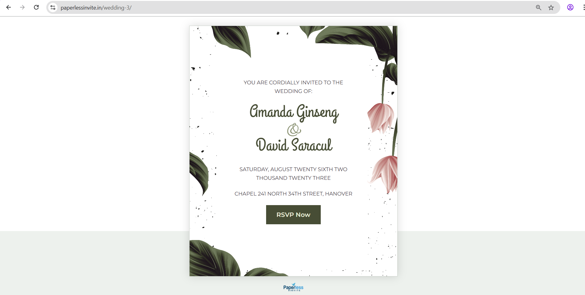 Simple Card E-Invitation page