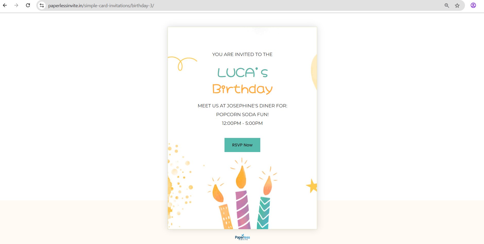 Simple Card E-Invitation page